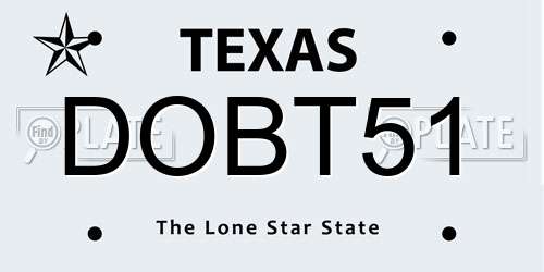 DOBT51 Texas License Plate