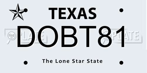 DOBT81 Texas License Plate