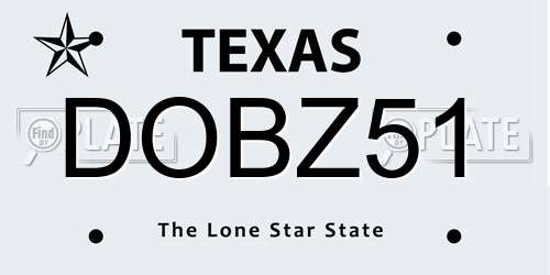 DOBZ51 Texas License Plate