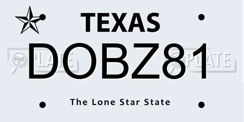 DOBZ81 Texas License Plate