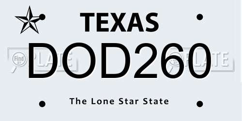 DOD260 Texas License Plate