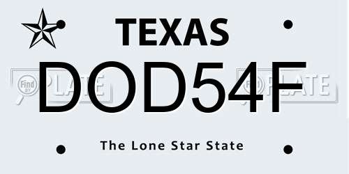 DOD54F Texas License Plate