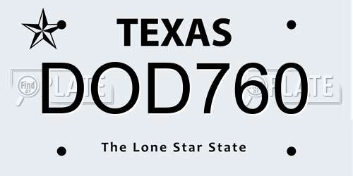 DOD760 Texas License Plate