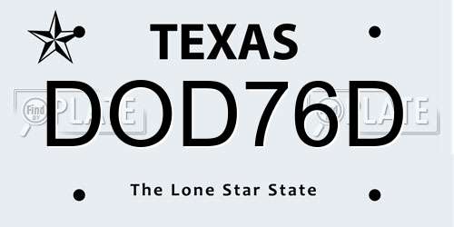 DOD76D Texas License Plate