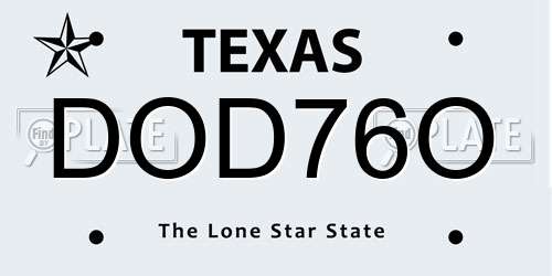 DOD76O Texas License Plate