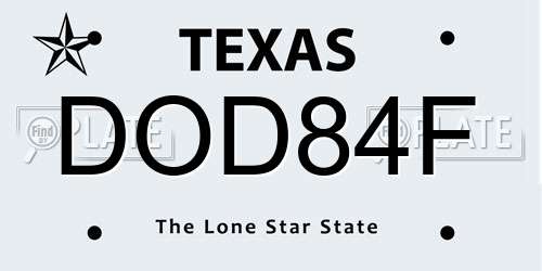 DOD84F Texas License Plate