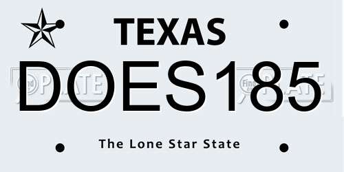 DOES185 Texas License Plate