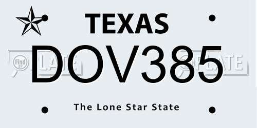 DOV385 Texas License Plate
