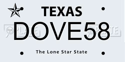 DOVE58 Texas License Plate