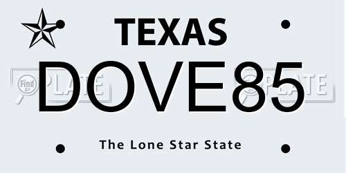 DOVE85 Texas License Plate