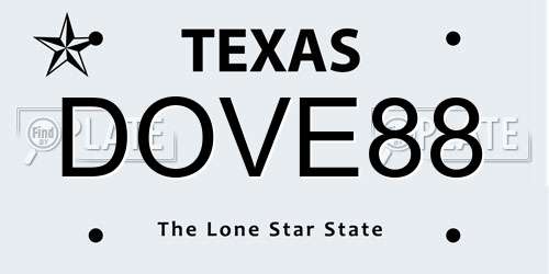 DOVE88 Texas License Plate