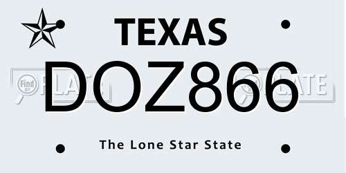 DOZ866 Texas License Plate