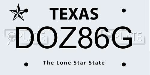 DOZ86G Texas License Plate