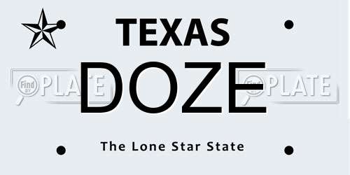 DOZE Texas License Plate