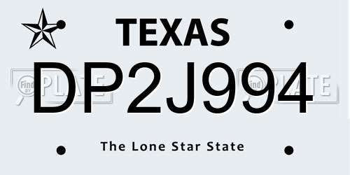 DP2J994 Texas License Plate