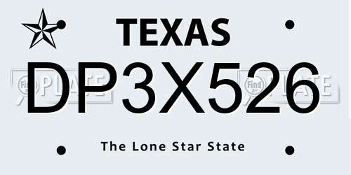 DP3X526 Texas License Plate