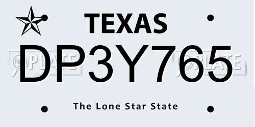 DP3Y765 Texas License Plate