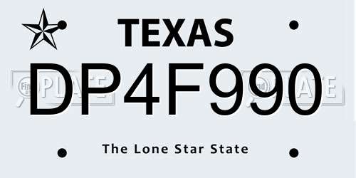 DP4F990 Texas License Plate