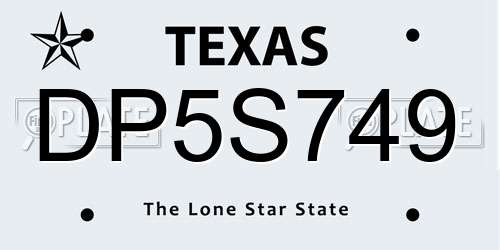 DP5S749 Texas License Plate