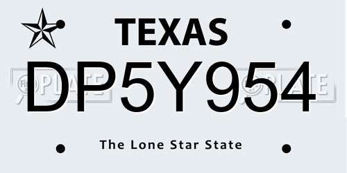 DP5Y954 Texas License Plate