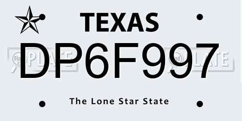 DP6F997 Texas License Plate