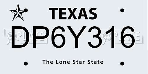 DP6Y316 Texas License Plate