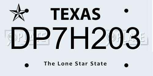 DP7H203 Texas License Plate