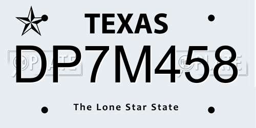 DP7M458 Texas License Plate