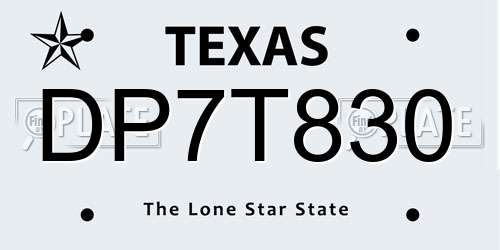 DP7T830 Texas License Plate
