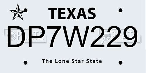 DP7W229 Texas License Plate