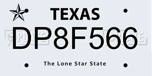 DP8F566 Texas License Plate