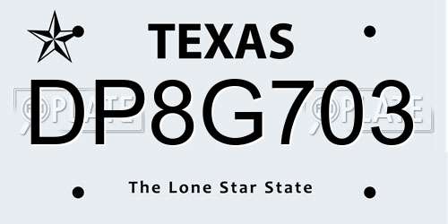 DP8G703 Texas License Plate