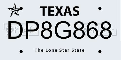 DP8G868 Texas License Plate