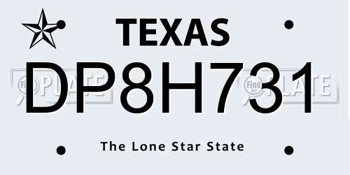 DP8H731 Texas License Plate