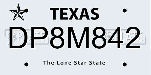 DP8M842 Texas License Plate