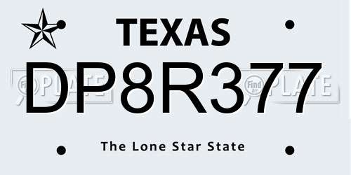 DP8R377 Texas License Plate