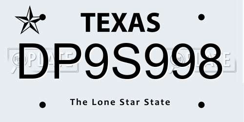 DP9S998 Texas License Plate