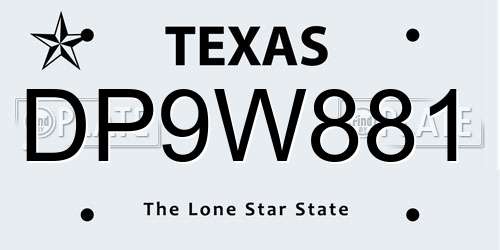 DP9W881 Texas License Plate