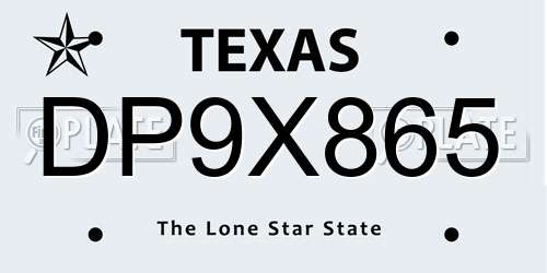 DP9X865 Texas License Plate