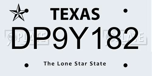 DP9Y182 Texas License Plate