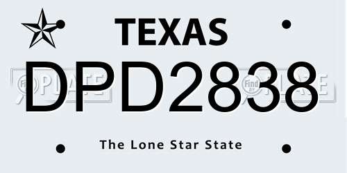 DPD2838 Texas License Plate