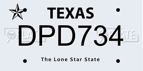 DPD734 Texas License Plate