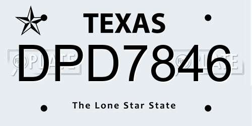 DPD7846 Texas License Plate
