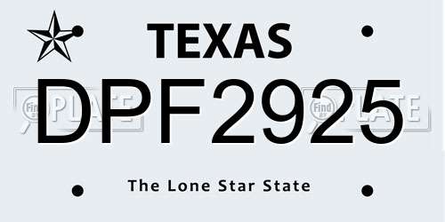 DPF2925 Texas License Plate