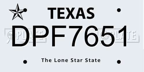 DPF7651 Texas License Plate