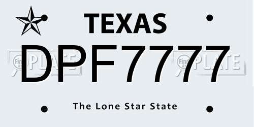DPF7777 Texas License Plate