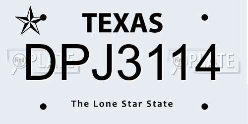 DPJ3114 Texas License Plate