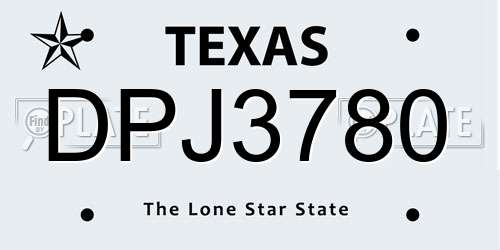 DPJ3780 Texas License Plate