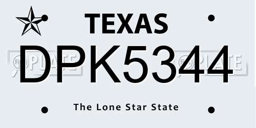 DPK5344 Texas License Plate