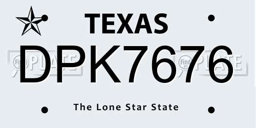 DPK7676 Texas License Plate
